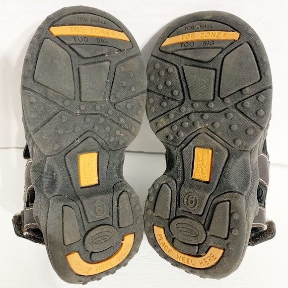 Buster Brown Adjustable Velcro Ankle and Toe Straps Molded Footbed Sandals Brown - Picture 7 of 9